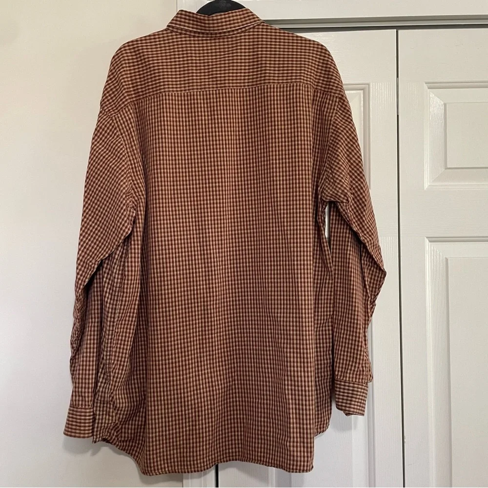 Columbia Long Sleeved Button Down Shirt Burgundy Tan Plaid Size XXL